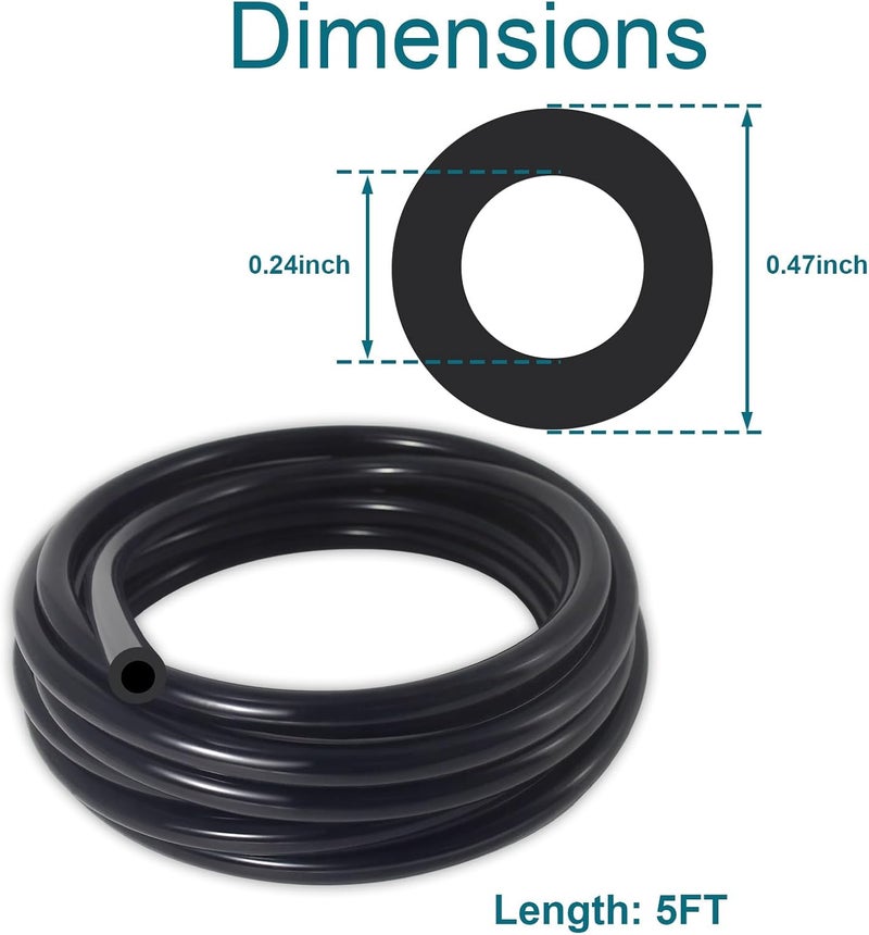 Gephynm Vacuum Hose Automotive, 5 FT 1/4 Inch ID Vacuum Line, 130PSI Max Pressure Vacuum Lines Automotive, Silicone Vacuum Line with 10PCS Clamps, Black - Image 2